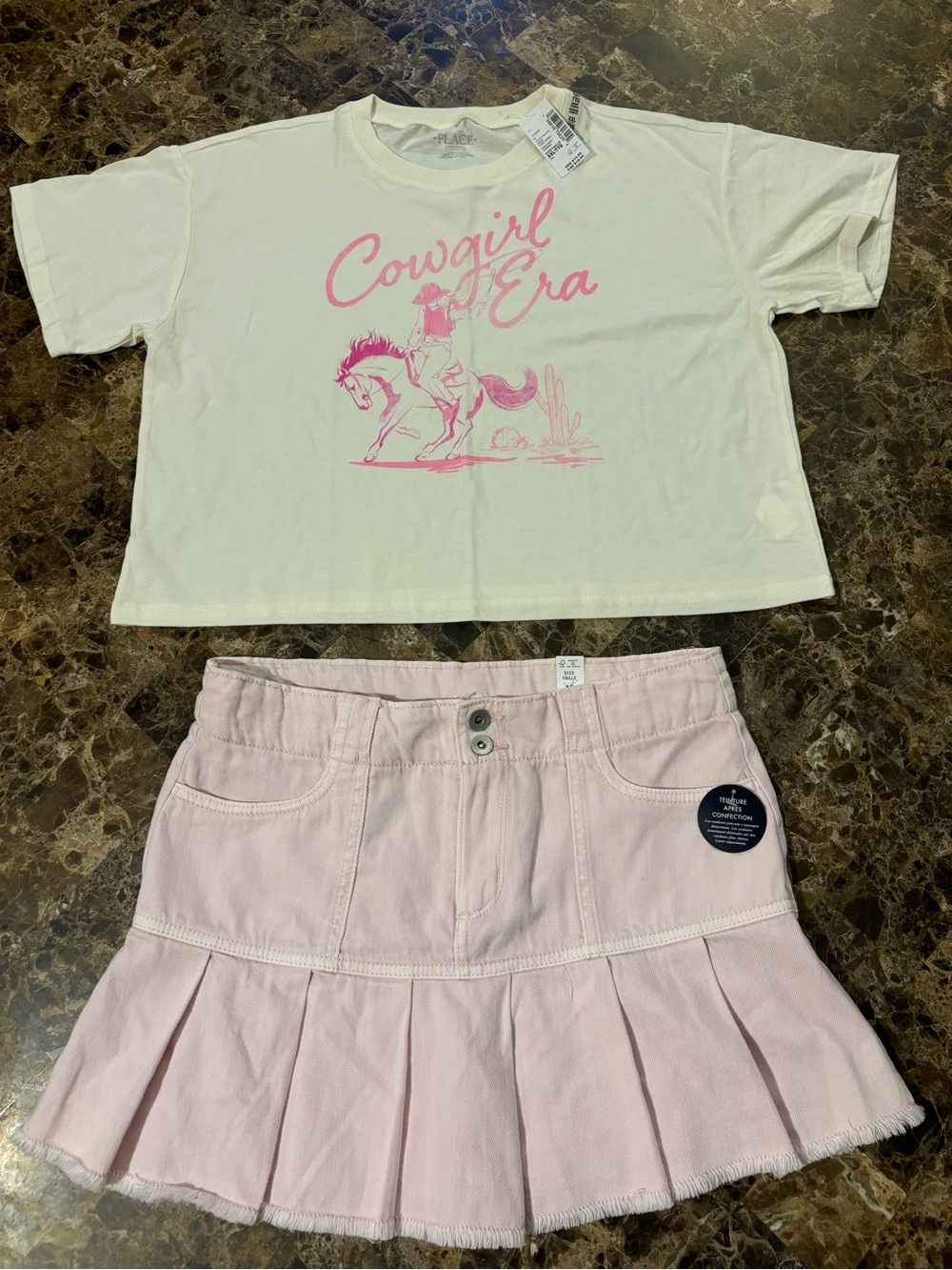 Place Cream Crop Tee with Pink 'Cowgirl Era' Graphic